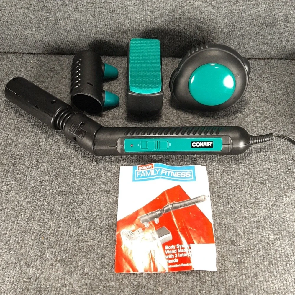 Conair Wand Massager Family Fitness Body System 3 Heads Black Teal Unisex OS